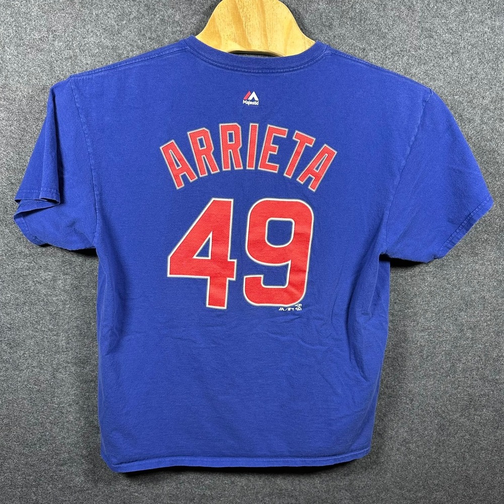 Majestic Chicago Cubs Jake Arrieta 49 Blue Graphic T-Shirt Mens XL MLB Baseball - Picture 3 of 9